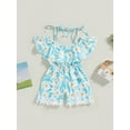 thumbnail image 2 of Wassery Toddler Girls Summer Casual Jumpsuit 9M 18M 24M 3T 4T Blue Sleeveless Ruffle Collar Floral Playsuit, 2 of 7