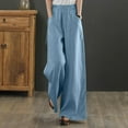 thumbnail image 3 of Vedolay Women&nbsp;Pants Women's Leisure Pants with Pockets Cotton Wide Leg Workout Crop Straight Pant,Blue S, 3 of 5