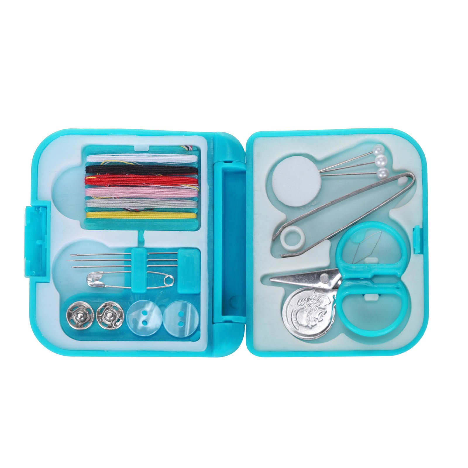 Travel Sewing Kit Thread Needles Mini Case Plastic Scissors Tape Pins Portable 