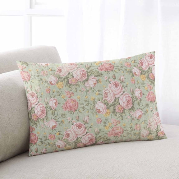 Pink Flowers Throw Pillow Covers, Green Country Botanical Floral Leaves Soft Breathable Pillow Cases with Invisible Zipper for Sleeping, Standard Pillowcases for Couch Bed Sofa Chair 20x26 Inches