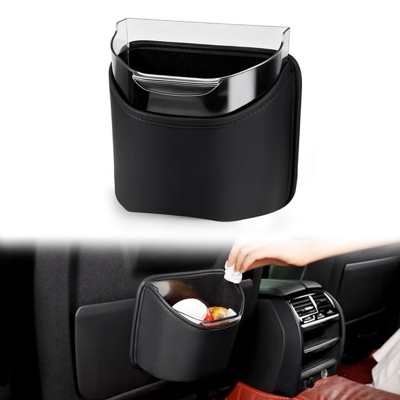 HBK Car Trash Can with Removable Liner, Leakproof Leather Vehicle Garbage Bin for Door Pocket & Seat Back, 7.2x6.14 inch, Black
