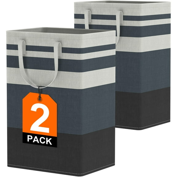 ABCPOW 2 Pack Large Laundry Basket,Waterproof Freestanding Laundry Hamper,Collapsible Tall Clothes Hamper w/ Extended Handles for Clothes Toys in the Laundry Room Dorm(Gradient Grey, 2 x 75L)