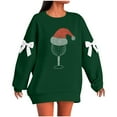 thumbnail image 2 of Ladies' Christmas Printed Bow Round Neck Long Sleeved Loose Pullover Sweater Sweatshirt Top, Elegant Fall Winter Fashion with Soft Fabric for Holiday Parties,Dark Green,M, 2 of 6