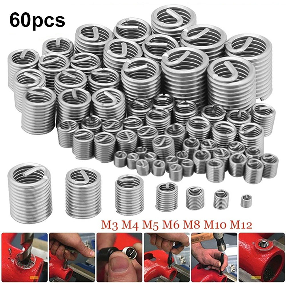 60Pcs Stainless Steel Wire Screw Sleeve Insert Set for Hardware Repairing M3-M12 