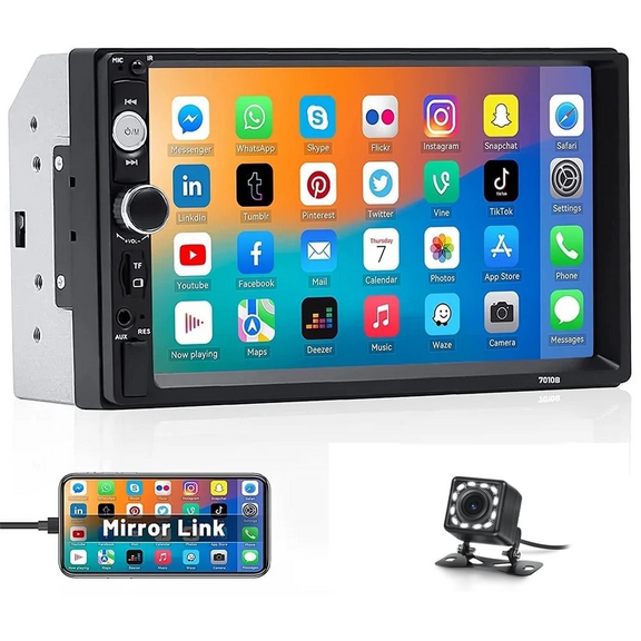 Podofo Car Stereo Double Din 7 inch HD Touch Screen Car Radio with Bluetooth Backup Camera Support FM Radio Mirror Link SWC