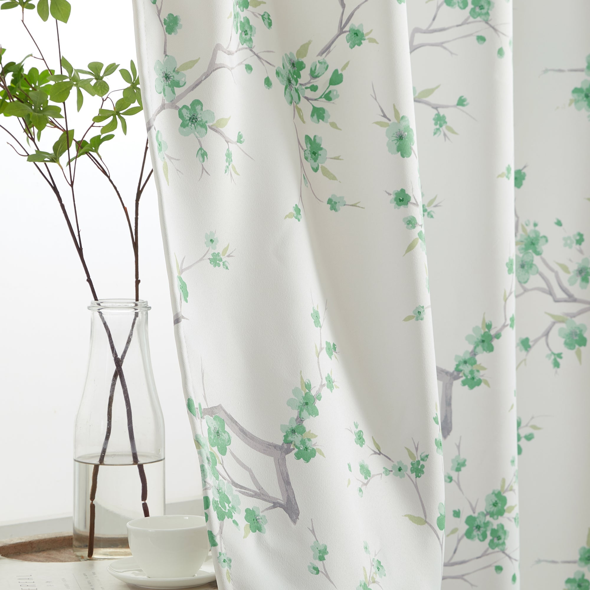 THD Yasmine Floral Room Darkening Rod Pocket Light Filtering Curtain Panels - Set of 2