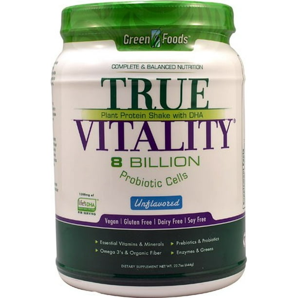 Green Foods True Vitality Plant Protein Powder, Unflavored, 15g Protein