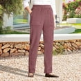 thumbnail image 3 of Corduroy Casual Pants Elastic Waist Women Long Pants with Pockets Solid Color Straight Leg Commuting Office Travel Slacks, 3 of 8