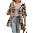 thumbnail image 3 of Chaqueta de Franela con Capucha y Cuadros para Mujer, Abrigo Grueso de Invierno para Mantener el , Chaqueta de Forro Cálida y Suave con Botones Rosa L, 3 of 10