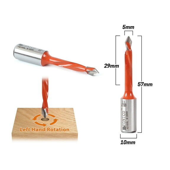 5mm Left Hand Through Hole Boring Bit - 10mm Shank - Yonico 42105L