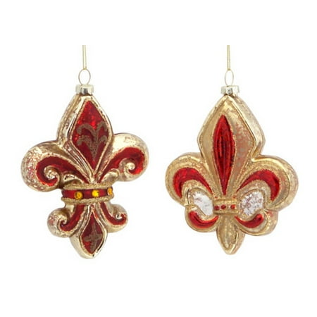 Club Pack Of 12 Red And Gold French Fleur De Lis Glass Christmas