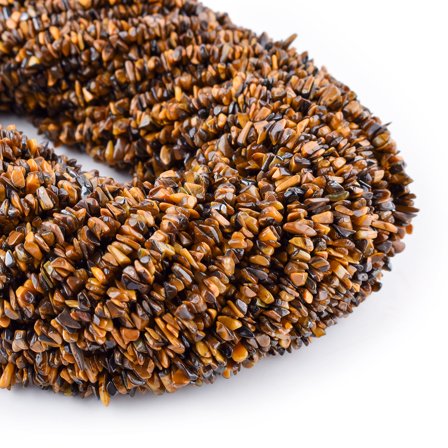 QNAVIC Natural Tiger's Eye Gemstone Beads Nugget Chips Drilled Stone Chakra Healing Crystals DIY Jewelry Making Wholesale Bulk Loose Supply Strand 33 inch (1 Strand)