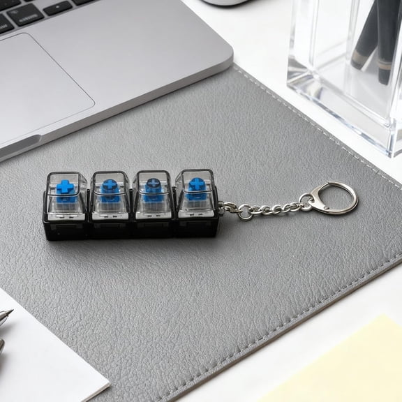 LED Keyboard Fidget Clicker Toy 4-Key Clicky Keyboard Fidget Mini Keychain Light Up Stress Relief for Adults Kids Office School (Black Transparent)