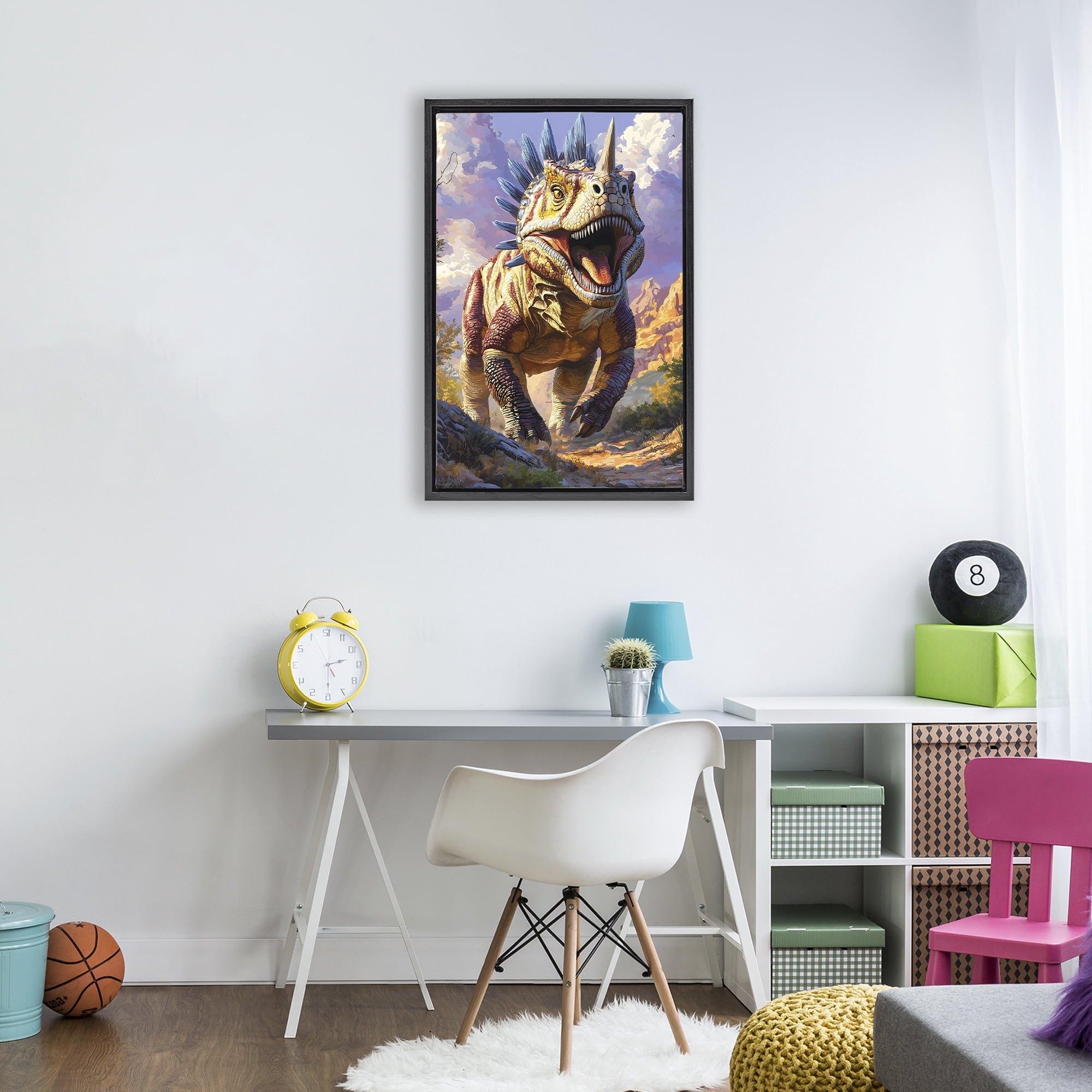 Stupell Industries Fierce Horned Dinosaur Black Framed Floater Canvas Wall Art, design by Creative Studio