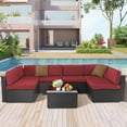 thumbnail image 4 of SUNCROWN 7-Piece Outdoor Patio Furniture Sofa Set All-Weather Wicker Sectional Conversation Set with Modern Glass Coffee Table and Cushions-Red, 4 of 8