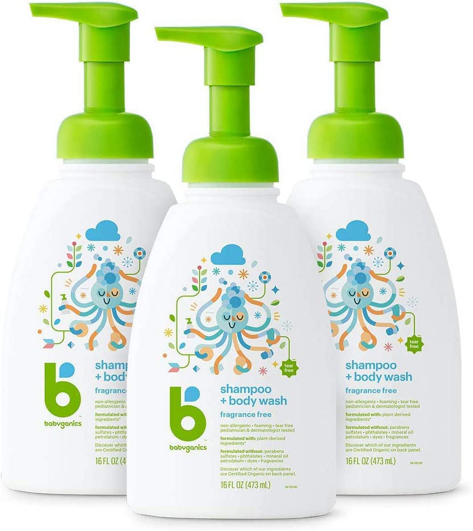 (Pack 3) Babyganics Baby Shampoo + Body Wash Pump Bottle, Fragrance Free, Packaging May Vary 16 Fl Oz