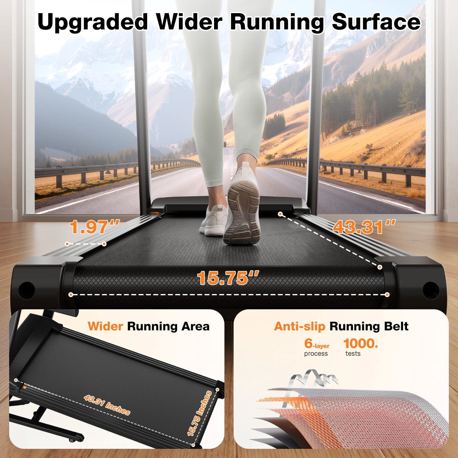 330-440lbs Capacity Treadmill for Home, Foldable Treadmill with 0-15% Auto Incline, Portable Treadmill Compact Foldable Walking Pad Treadmills with 7.5 MPH Speed