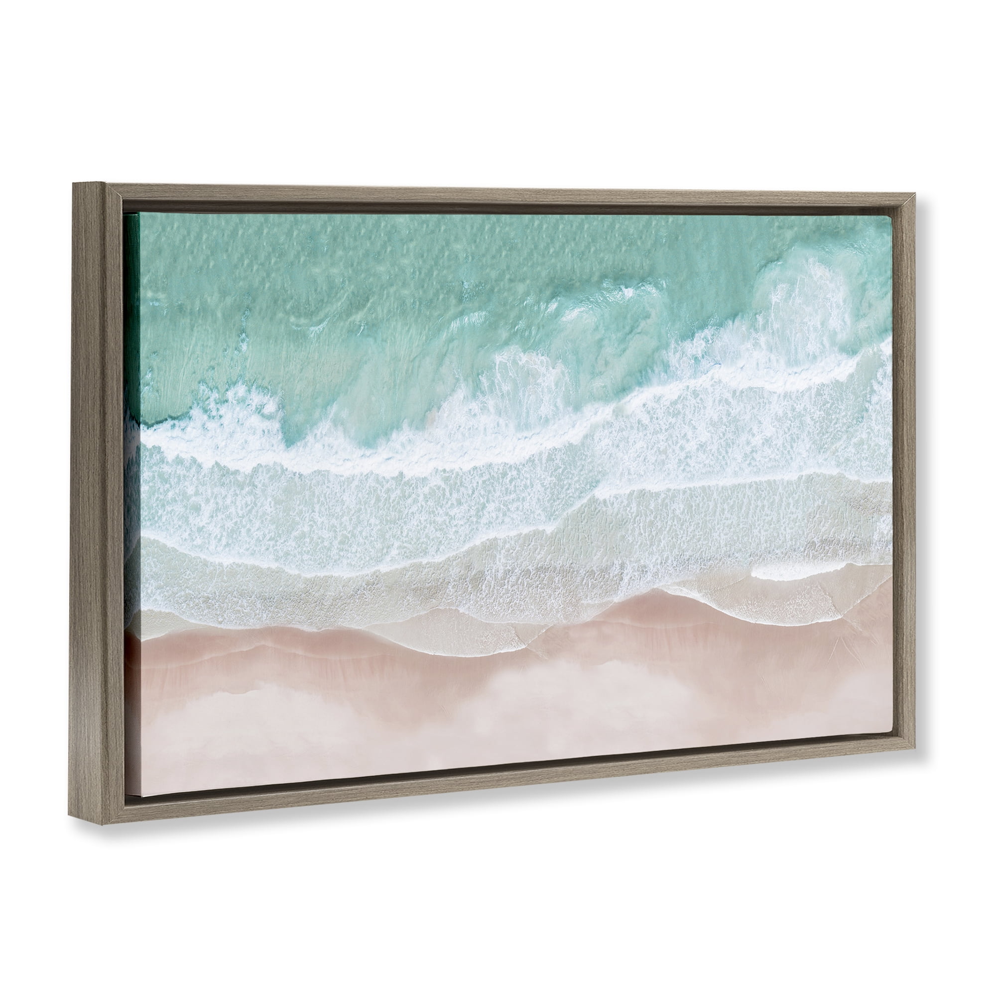 Stupell Industries Aerial Sea View Coastal Painting Brown Floater Framed Canvas Art Print Wall Art, 31 x 21
