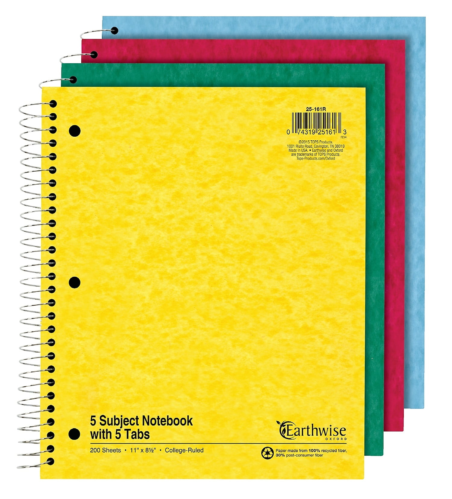 Oxford Earthwise Recycled 5Subject Notebook 25161R
