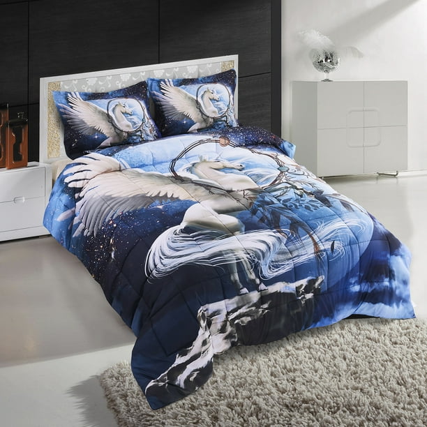 3D Bedding Set 3 Piece Queen Size Flyunicorn Animal Print ...