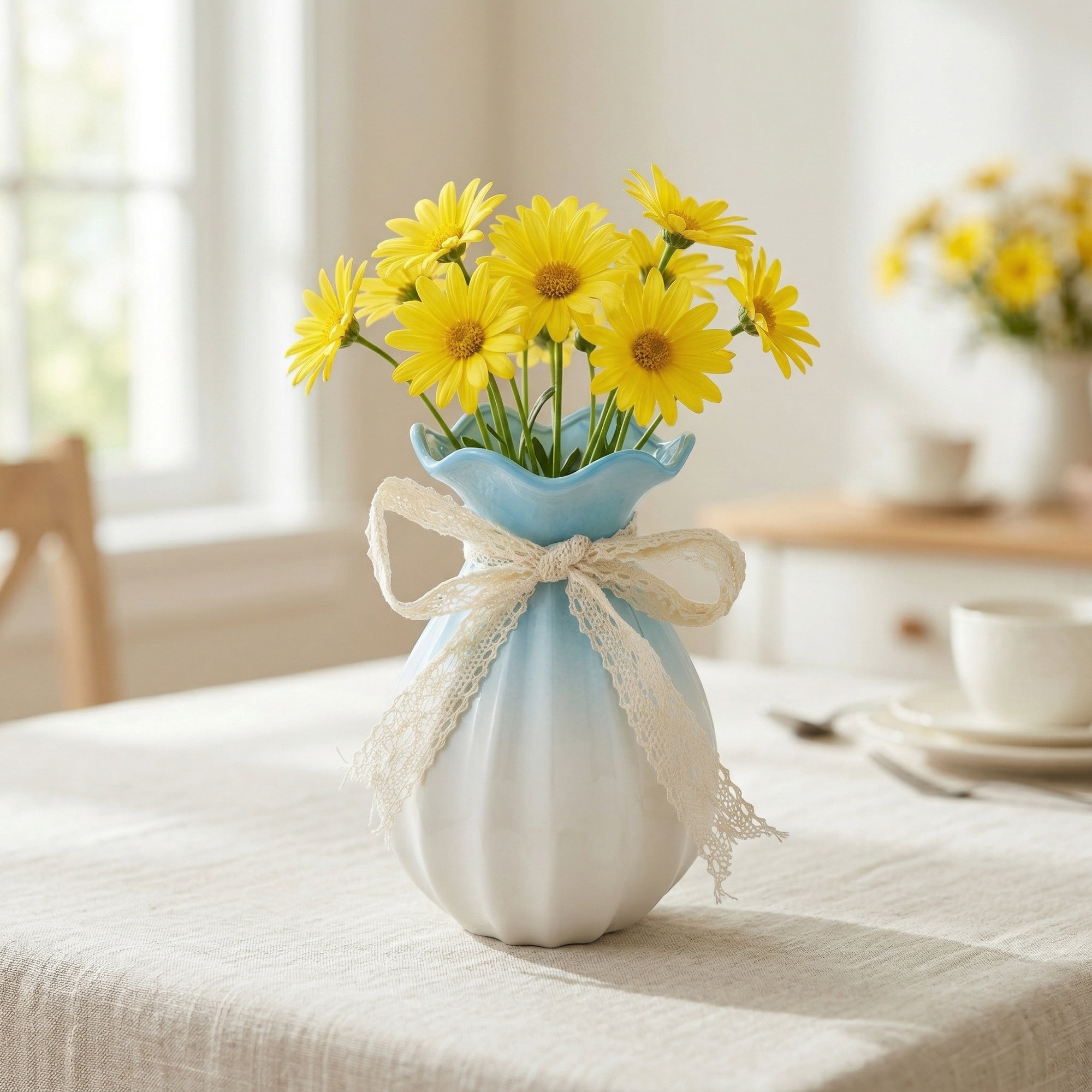 Unique Bargains Modern Ceramic Flower Vase for Centerpiece Blue 4.3"L x 4.3"W x 7.9"H