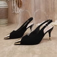 thumbnail image 6 of Womens Slingback Kitten Heels Closed Pointed Toe Pumps Heeled Sandals Elegant Splice Leather Party Prom Dress Shoes Black Size 6, 6 of 8