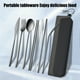 thumbnail image 4 of Utensilios de cocina, juego de palillos, cuchara, cuchillo, tenedor y pajita portátiles, juego de cubiertos de acero inoxidable de 7 piezas con estuche, juego de cubiertos portátiles para acampar al a, 4 of 6
