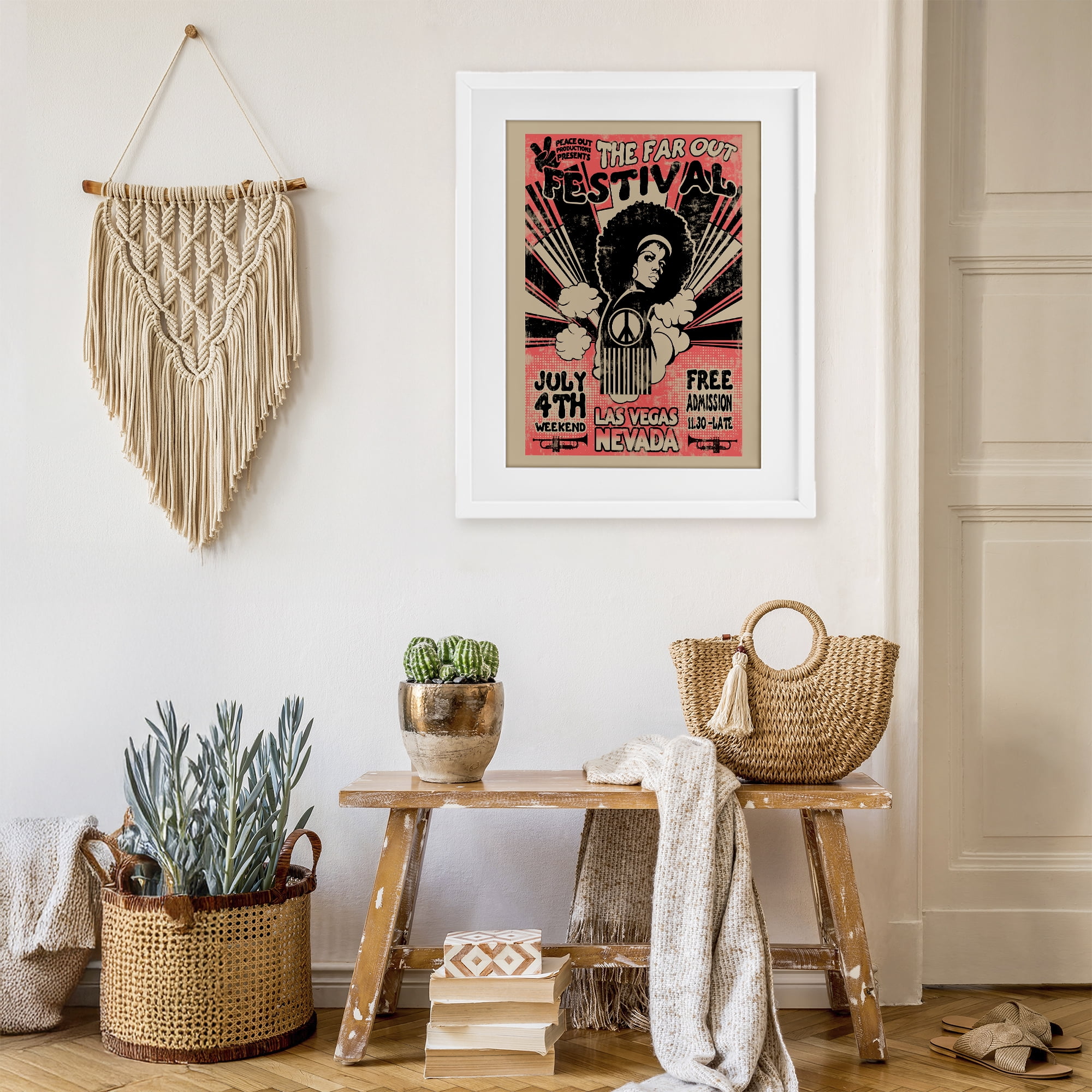 Stupell Industries Retro Far Out Festival Poster White Framed Print Under Glass, design by Ali Chris