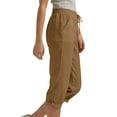thumbnail image 3 of Capris for Women with Pockets New Womens Linen Capris Trousers with Pockets, Elastic Waist Drawstring Casual Pants, Summer Loose Fits Versatile Pants, 3 of 6