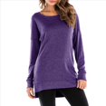 thumbnail image 3 of Sudadera de Mujer de Color Liso con Cuello Redondo, Larga y Abertura Frontal Corta y Trasera Larga Púrpura XXL, 3 of 9