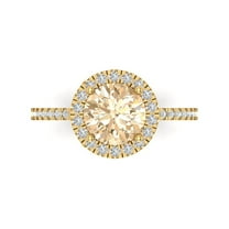 1.8 ct Round Cut Natural Morganite with Simulated Diamond Halo Accents 18K Yellow Gold Womens Engagement Ring
