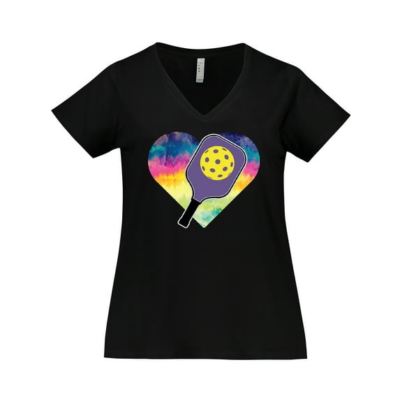Inktastic Pickleball Lover Paddle Ball Retro Heart Women's Plus Size V-Neck T-Shirt