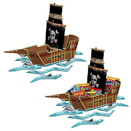 Beistle 3-D Pirate Ship Centerpiece, 2 Piece, 18.5" x 25.5", Multicolored