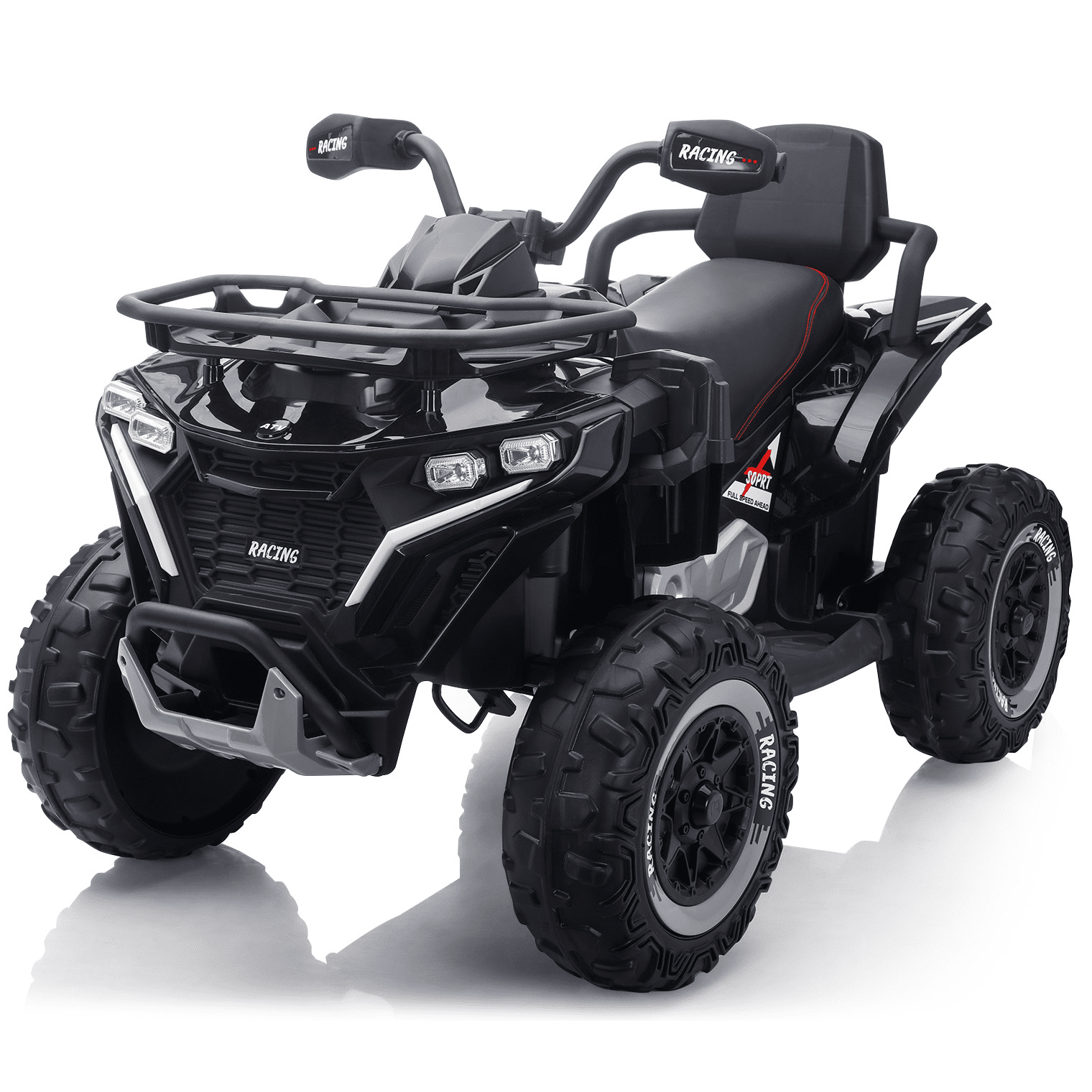 Joyracer 24 Volt Ride on ATV for Kids, 4WD 4 Wheeler Electric Car with Remote Control, 2 Seats Ride on Toys for Toddlers, w/Headlights, Bluetooth, Music, USB, EVA Tires, Black