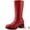 Red, variant on Unique Bargains Round Toe Side Zip Low Chunky Heels Mid Calf Boots for Women Red 7.5