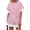 Pink, variant on Short Sleeve Stripe Print Women 2 Piece Sets Ruffle Shirt and Shorts Outfit