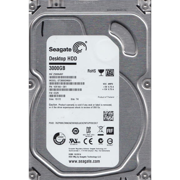 ST3000DM001, Z50, TK, PN 1ER166-301, FW CC25, Seagate 3TB SATA 3.5 Hard Drive