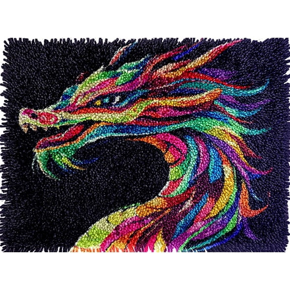 Dragon Colorful Latch Hook Rug kits Pre-printed Crochet Yarn DIY Hooking Latch Kit Carpet Rug Cover Mat for Christmas Chair Cushion Floor Decor 52x38cm(3)