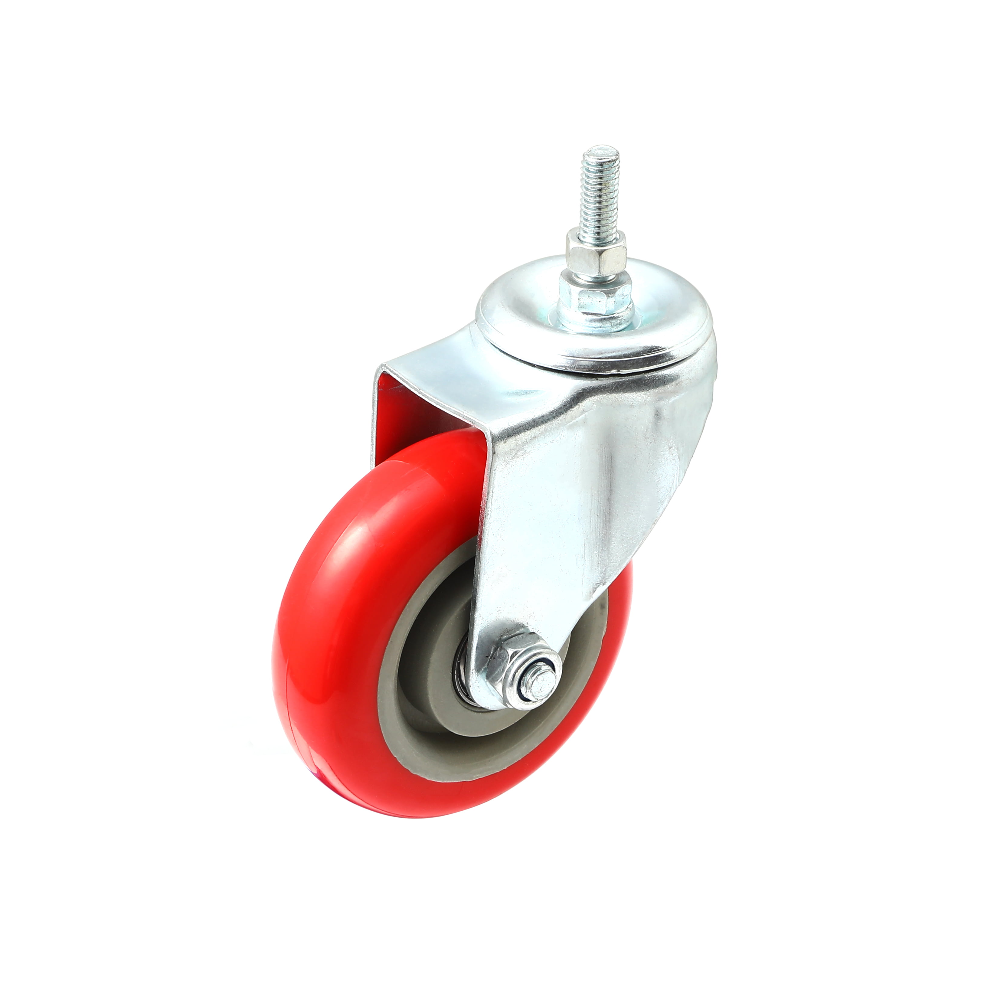 Lot of 8 3 Inch Stem Caster Wheels Swivel Plate on Red Polyurethane 