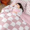 thumbnail image 4 of Homewish Geometric Plaid Grid Bedding Comforter Set 7pcs for Kids Teens,Pink White Queen Bedding Sets Super Cozy,Mid Century Queen Sheet Sets,Breathable Home Decor,Reversible, 4 of 8