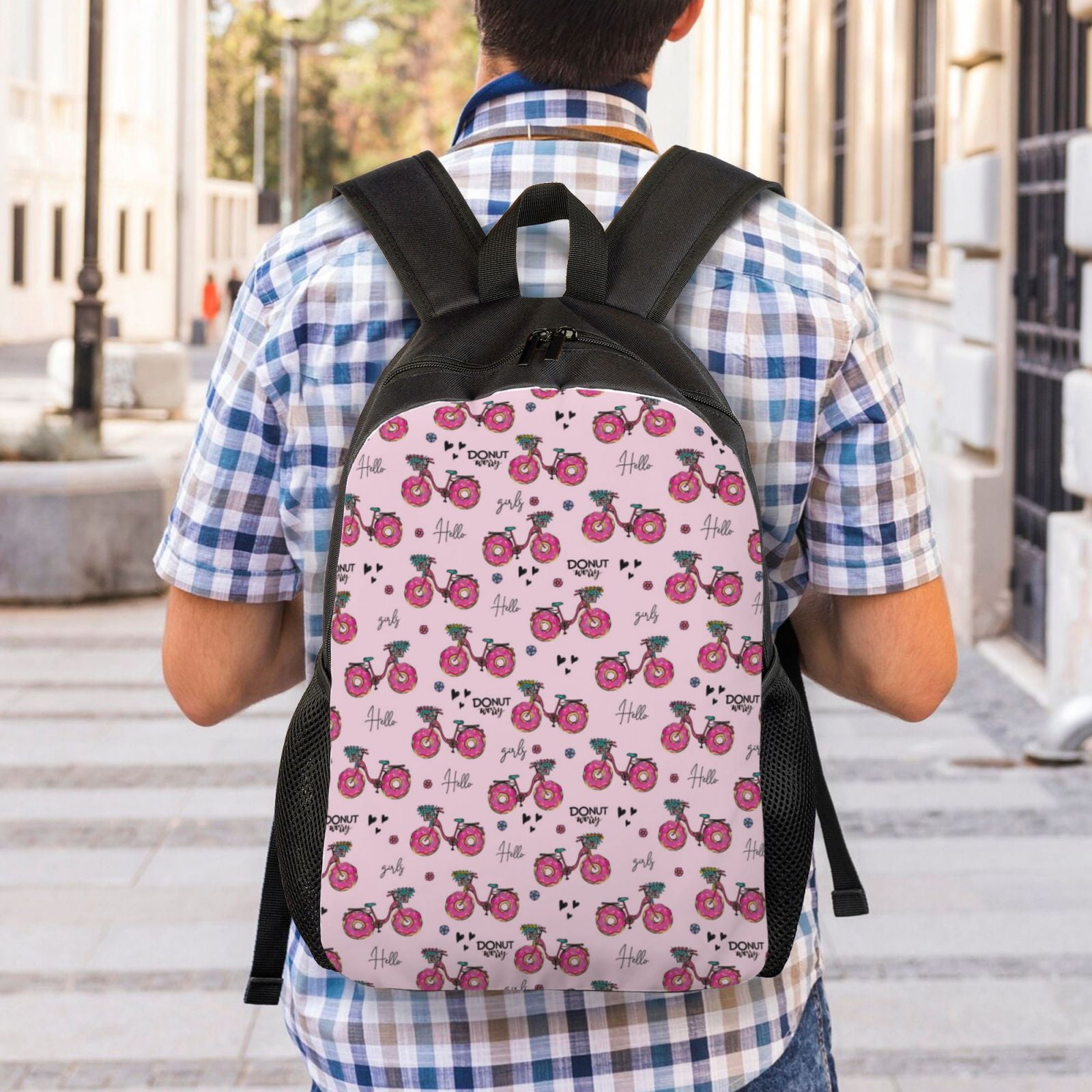 Xecao Bike with Donut Wheels Print School Backpack with Laptop Compartment Small Travel Laptop Backpack for Women Men Waterproof College Backpack Simple School Bag