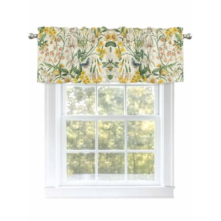 Vintage Floral Valances for Windows Rod Pocket Kitchen Valance Curtains - Soft & Washable Small Window Treatment for Living Room Bathroom Spring Wildflower Plant 42x12 Inch 1 Panel
