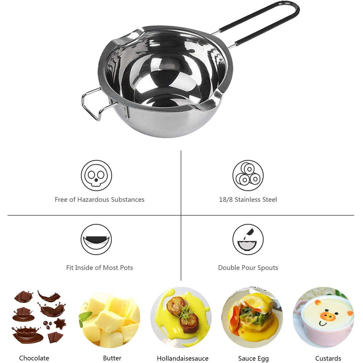 Butter Caramel and Candy- Steel Melting Pot Heat-Resistant Handle for Chocolate SNOWINSPRING 2-Pack Stainless Steel Double Boiler 2 Cup Capacity Cheese Universal Pad Butter Caramel and Candy- Steel Melting Pot Heat-Resistant Handle for Chocolate SNOWINSPRING 2-Pack Stainless Steel Double Boiler 2 Cup Capacity Cheese Universal Pad