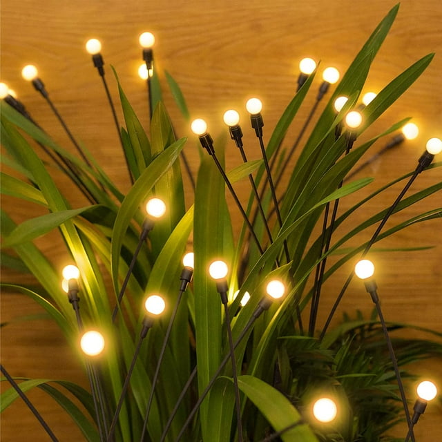 Luz solar para jardín al aire libre de 2 piezas de 6 LED, luz solar de luciérnaga para exteriores a prueba de agua, que se balancea con el viento, luz oscilante con forma de estrella, decoración solar