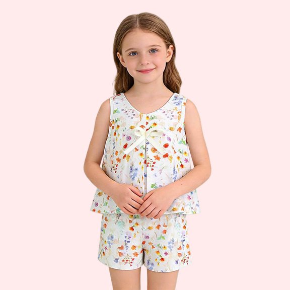 Bovxnpu Girls' Short Sets Girls Summer Solid Sleeveless Crew Neck Tank Top Shorts 2-Piece Sets Summer Outfits