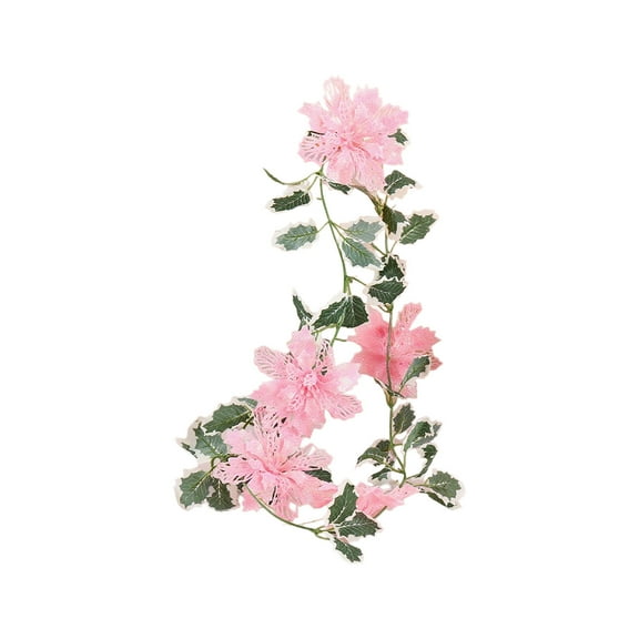 Btomtd 5.9ft Handmade Christmas Garland with Flower Rattan and Green Plant, White Edge Greenery Garland for Holiday Decor, Fake Plants Wreath Christmas Decorations, Pink