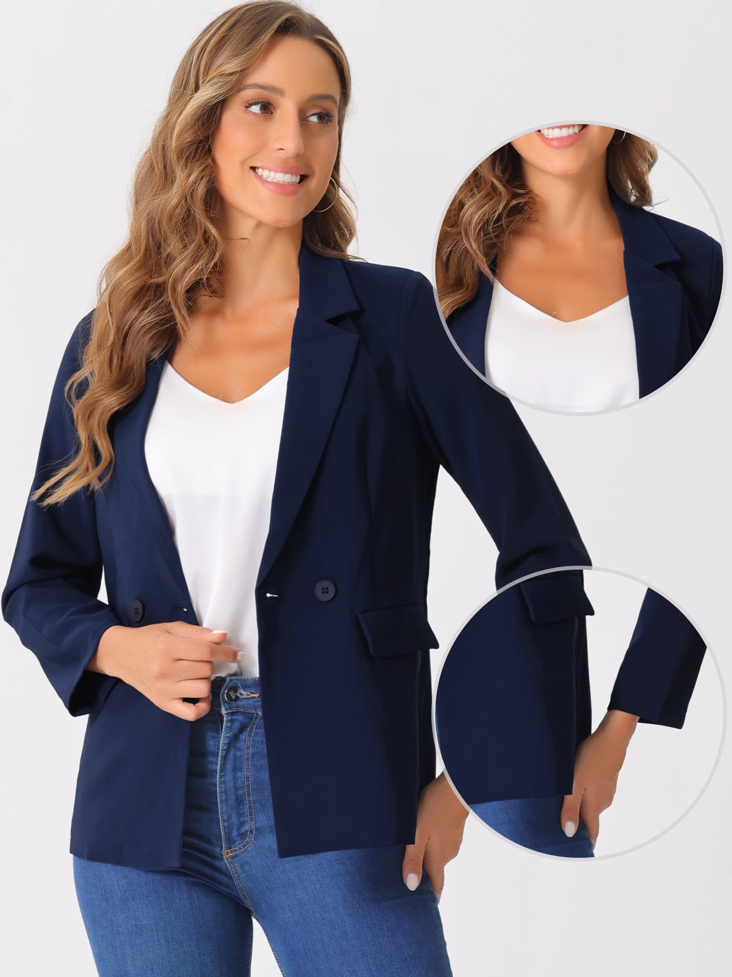 DARING DIVA Double Breasted Work Office Blazer M Navy Blue