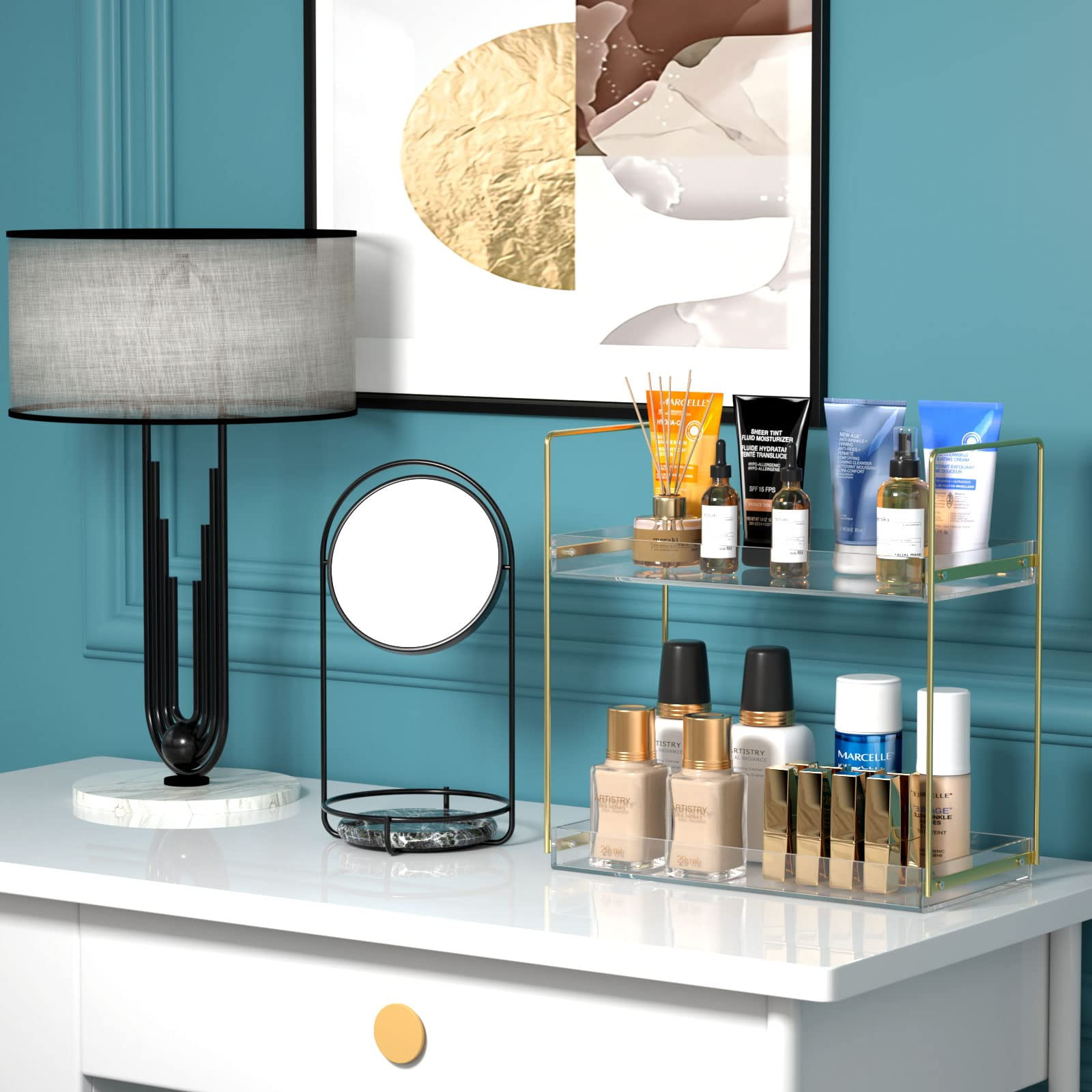 NIUBEE Bathroom Countertop Organizer Shelf, 3 Tier Acrylic Tray Vanity  Counter Skincare Organizer, Kitchen Under Sink Standing Rack, Home Storage  for