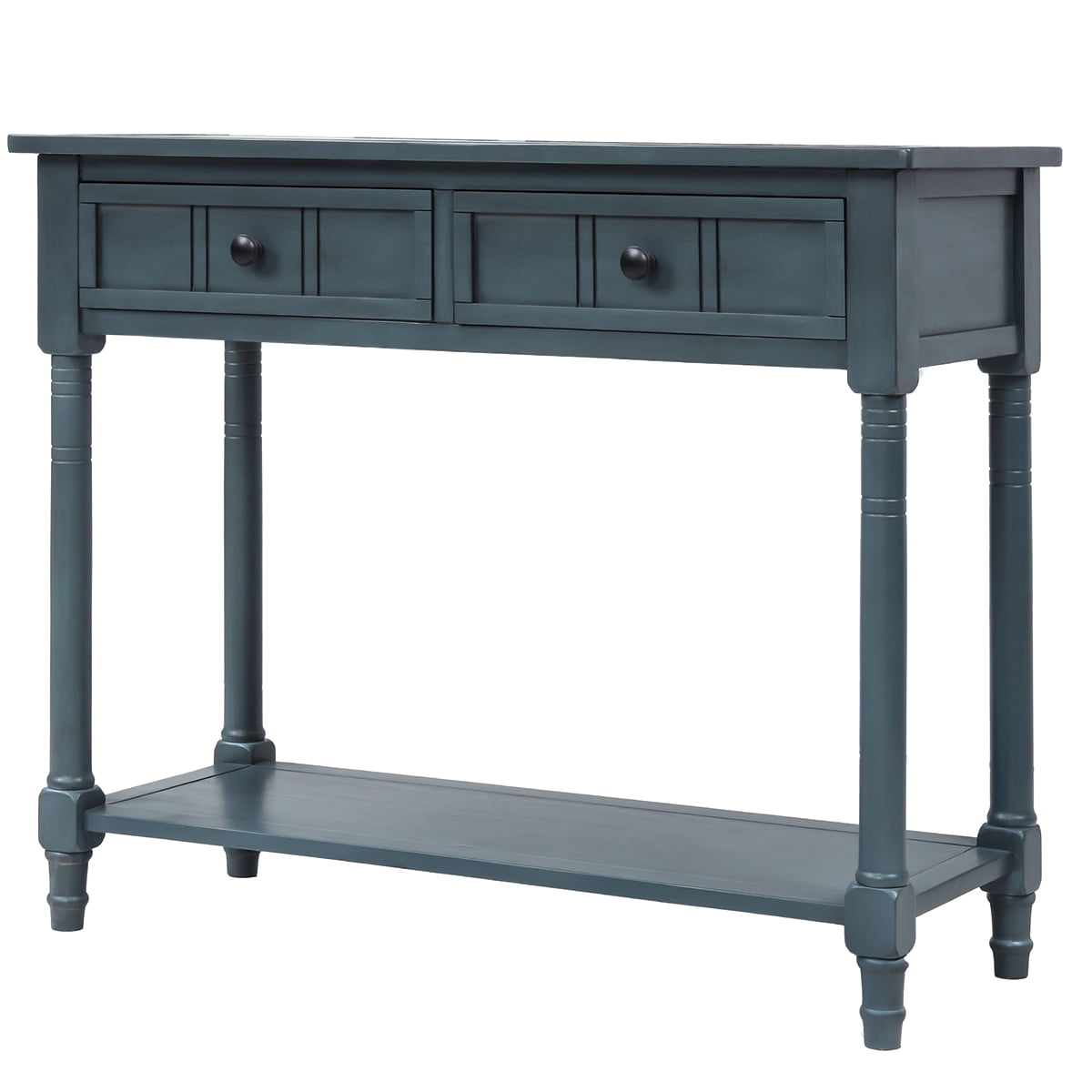 Retro Console Table with Drawers, Solid Wood Entryway Table for Living Room, Hallway, Vintage Accent Storage Sofa Table with Bottom Shelf