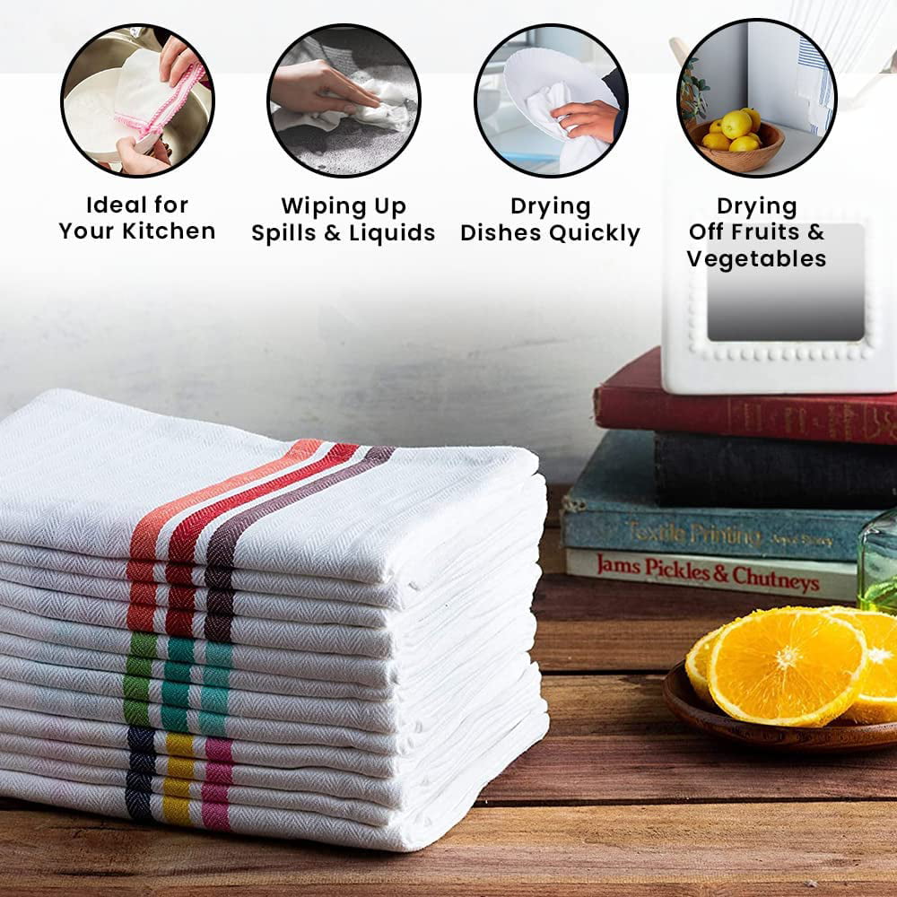 Kitchen Dish Towels- Set Of 8- 16”x28”-absorbent 100% Cotton Hand Towel- kitchen Icon Design In 4 Colors & 4 Solid Dishtowels For Drying By Lavish  Home : Target